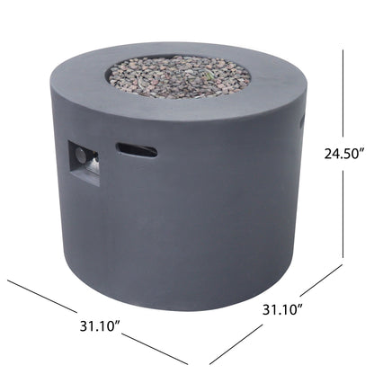 31.10" Round Dark Grey Concrete Fire Pit Table (31.10" x 31.10" x 24.50")