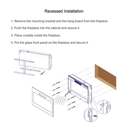 36" Recessed Ultra Thin Wall Mounted Electric Fireplace with Remote, Multi-Color Flame & Ember bed, LED Light Heater