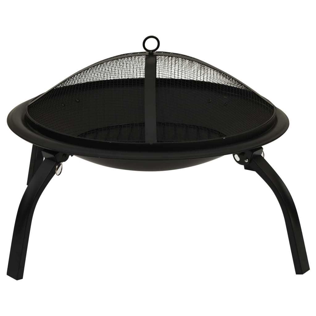 22" 2-in-1 Cooking Fire Pit with Foldable Legs & Grill, Black