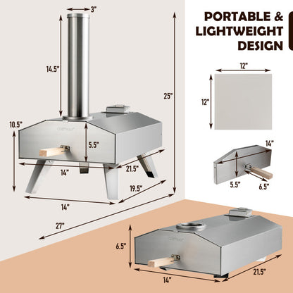 Portable Stainless Steel Outdoor Pizza Oven w/ Pizza Stone (27" x 21.5" x 25")