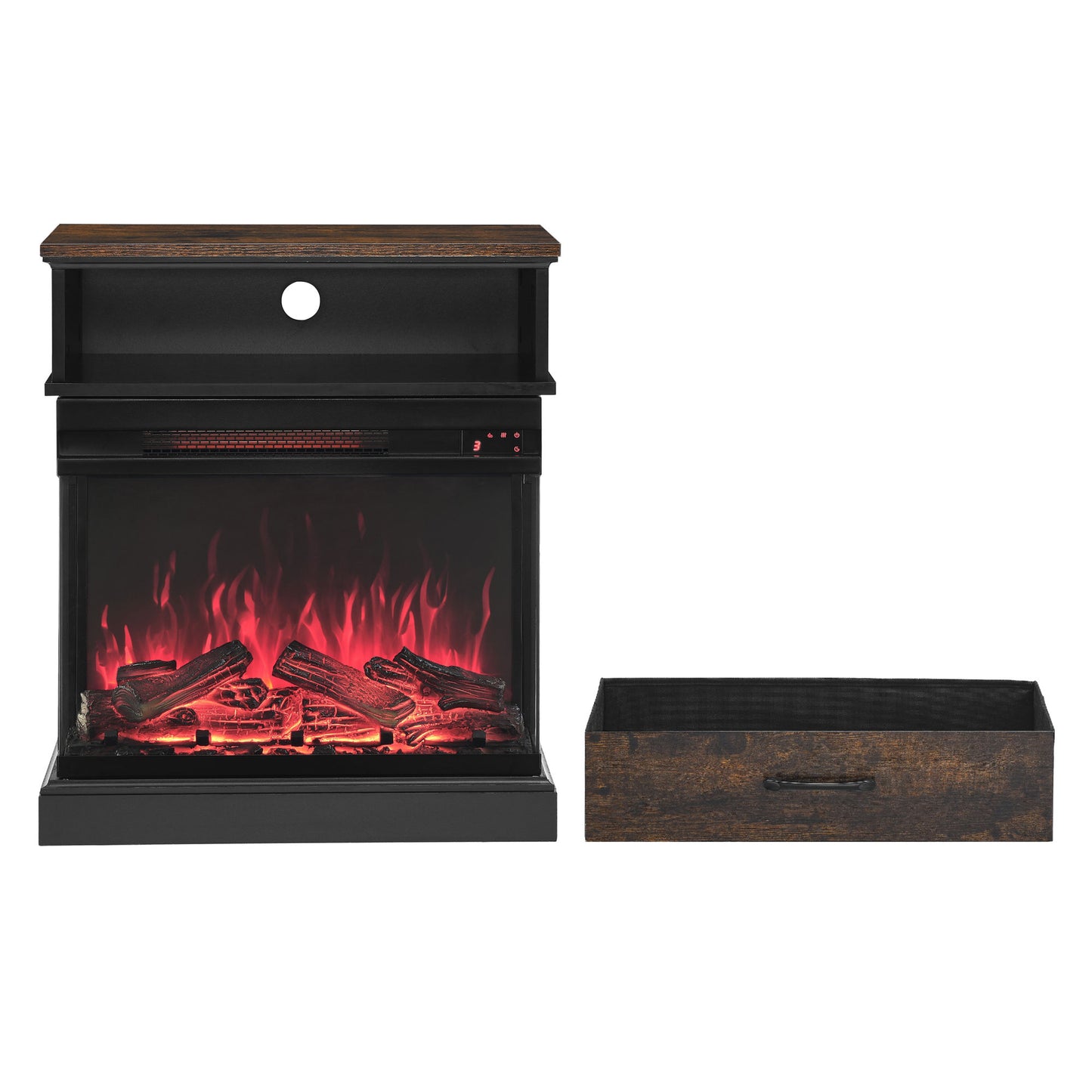 25" Stand Side Table with 3-Sided Glass Electric Fireplace