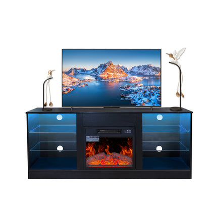 58" Entertainment Center With 18" Electric Fireplace Heater for TVs up to 62", (Black)