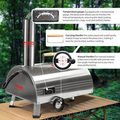 Silver, Semi-Automatic Rotatable Outdoor Pizza Oven (26.8" x 15" x 28.5)