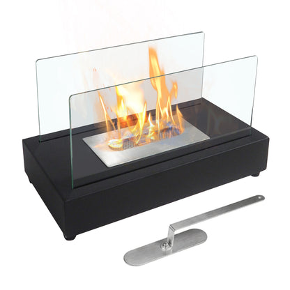 Rectangle Tabletop Bio Ethanol Fireplace (13.98" x 7.1" x 8"), Black