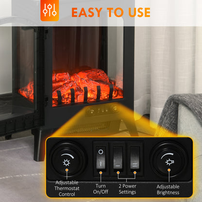 23" Electric Fireplace Heater with Realistic LED Flames and Logs, Overheating Protection, 750W/1500W, Black