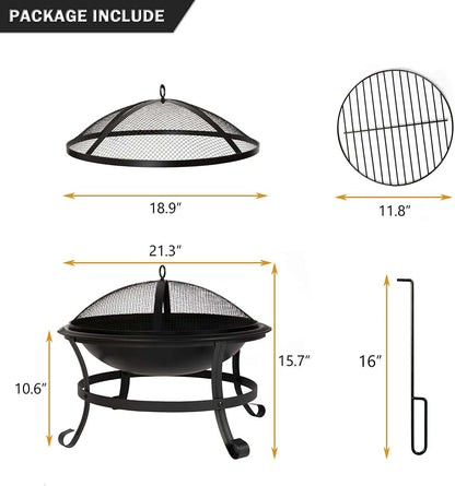 21.3" Portable Cooking Fire Pit with Spark Screen & Poker