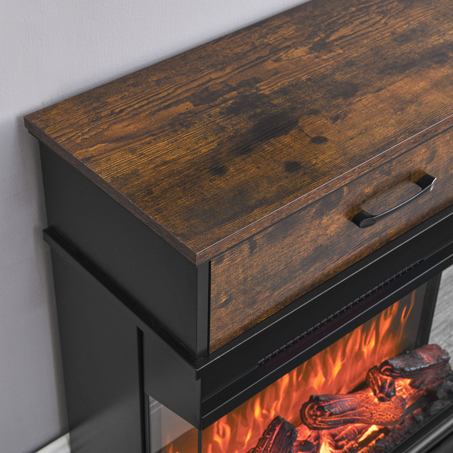 25" Stand Side Table with 3-Sided Glass Electric Fireplace