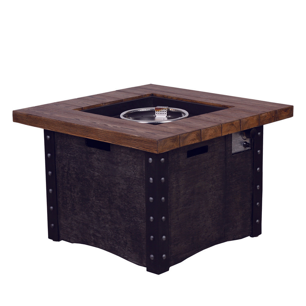 Square, Faux Woodgrain Outdoor Gas Fire Pit Table, 50,000 BTU (34.5" x 34.5" x 23.8")