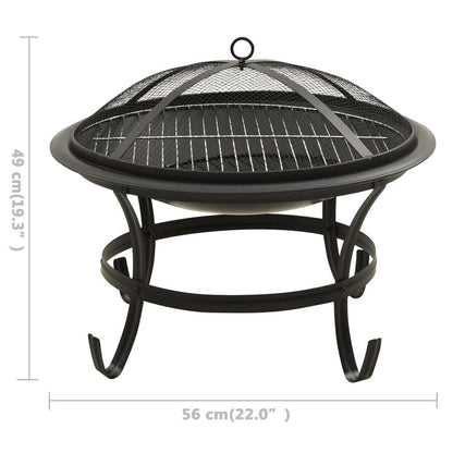 22" 2-in-1 Cooking Fire Pit with Mesh Cover & Grill, Black