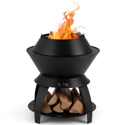 3-in-1 Efficient Cooking Fire Pit with Mesh Cover & Grill (23.2" x 23.2" x 23.6"), Black