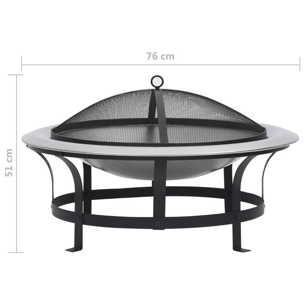 29.9" Outdoor Fire Pit with Grill Stainless Steel (29.9" x 20.1"), Black/Silver