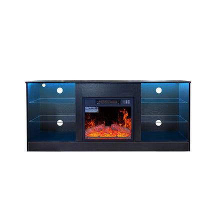 58" Entertainment Center With 18" Electric Fireplace Heater for TVs up to 62", (Black)