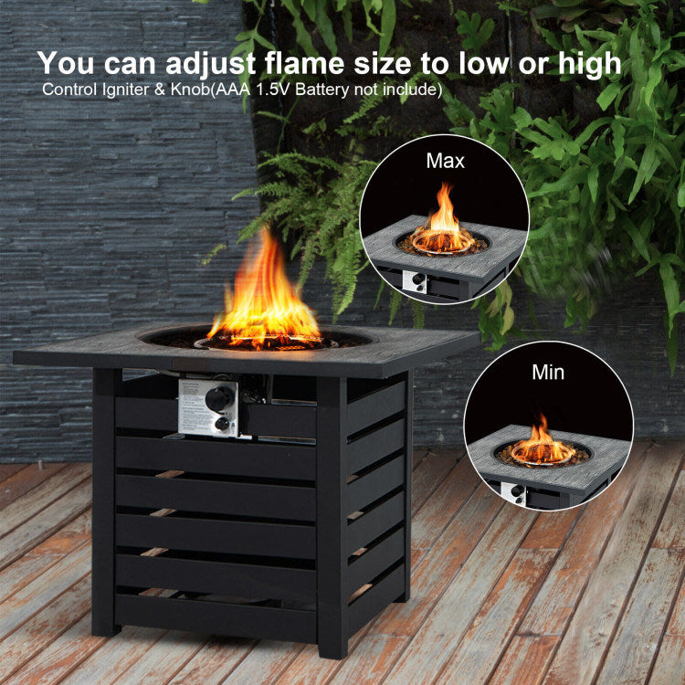 Square, Black, Propane Fire Pit Table with Lava Rocks and Rain Cover (32" x 32" x 25")