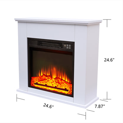 25" 1400W Electric Fireplace Mantel Heater, Freestanding Space Stove with Remote Control & Realistic Flames