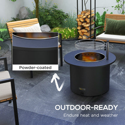 2-in-1 Portable Smokeless Fire Pit & BBQ Grill, Wood Burning (Dia. 25" x 15.7" H), Black