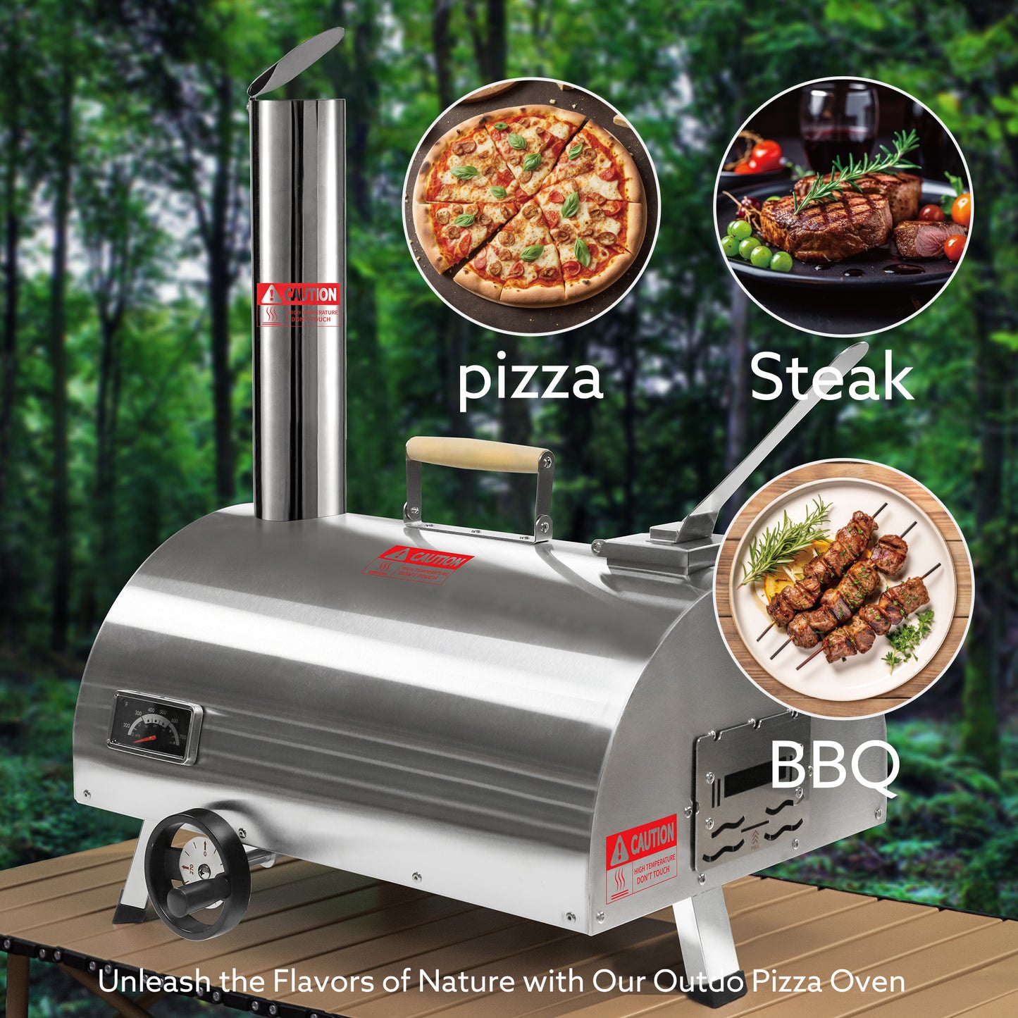 Silver, Semi-Automatic Rotatable Outdoor Pizza Oven (26.8" x 15" x 28.5)