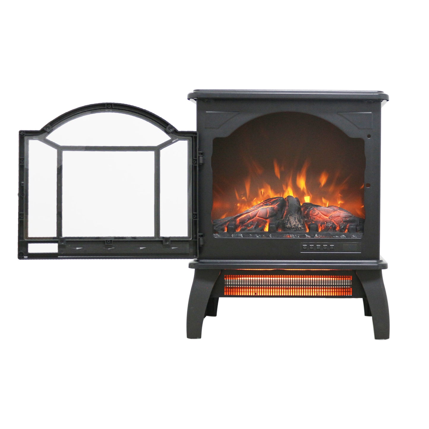 18" 3D Flame Electric Infrared Quartz Fireplace Stove with Remote Control, Antique Black