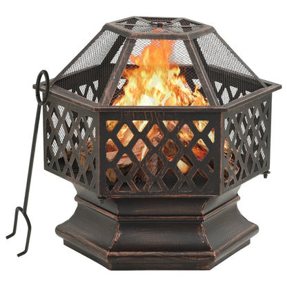 24.4" Rustic Fire Pit with Poker XXL Steel (24.4" x 21.3" x 22"), Black/Brown