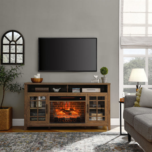 55" TV Media Stand with Electric Fireplace, Reclaimed Barnwood Color