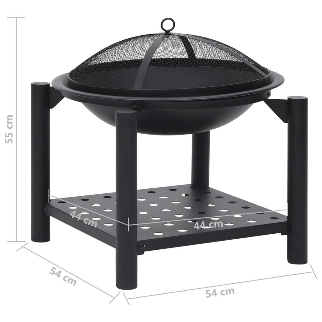 21.3" Steel Fire Pit with Log Holder (21.3" x 21.3" x 21.7"), Black