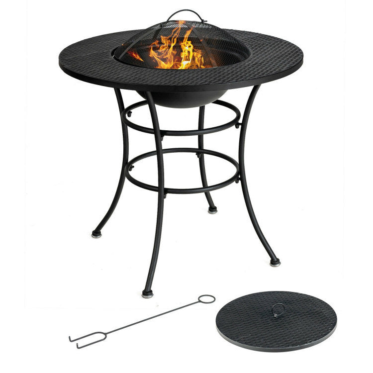 31.5" 4-in-1 Portable Cooking Fire Pit with Round Dining Table, BBQ Grill & Ice Bucket