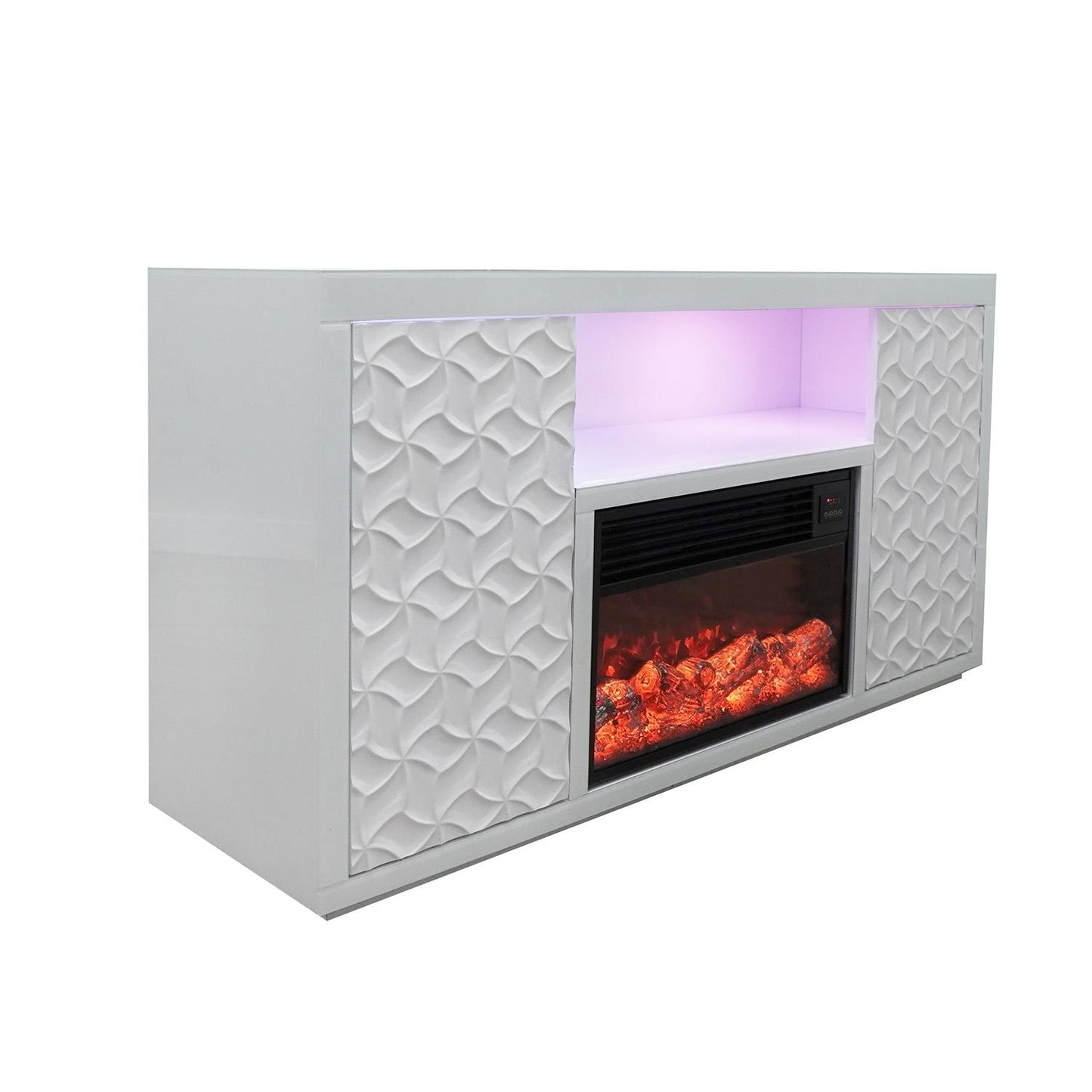 60" Timeless White Electric Fireplace with LED Panel, Speakers, and Remote