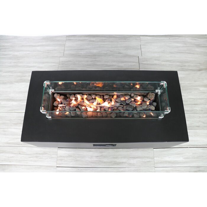 Fiber Reinforced Concrete Black Outdoor Fire Pit Table, (42" W x 16" H x 20" D)