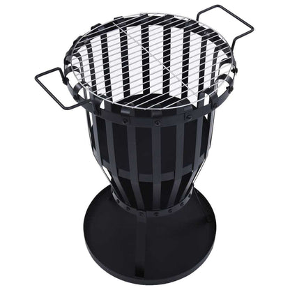 19" Garden Steel Fire Pit Basket with BBQ Grill, (19" x 15" x 24.2"), Black