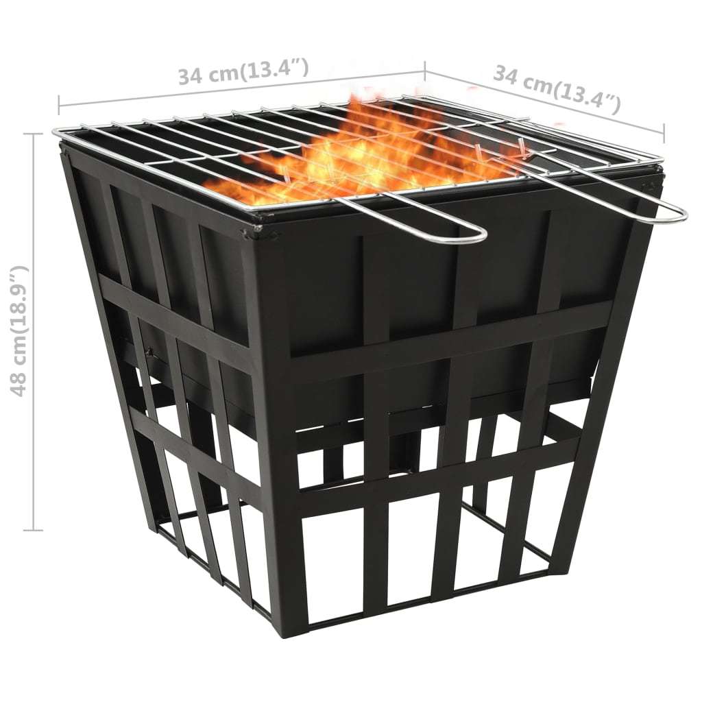 34" Steel Fire Pit with Cooking Grid & Charcoal Grill (34" x 34" x 18.9"), Black