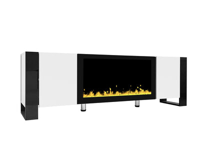 68" Non-heating Electric Fireplace Center, High Gloss Entertainment Center with 34" Electric Fireplace for TVs up to 78", White