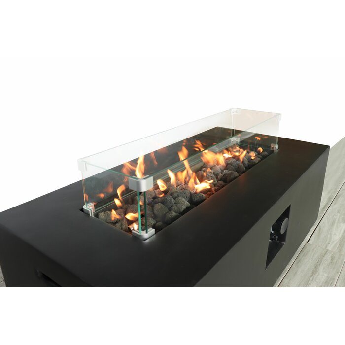 Fiber Reinforced Concrete Black Outdoor Fire Pit Table, (42" W x 16" H x 20" D)