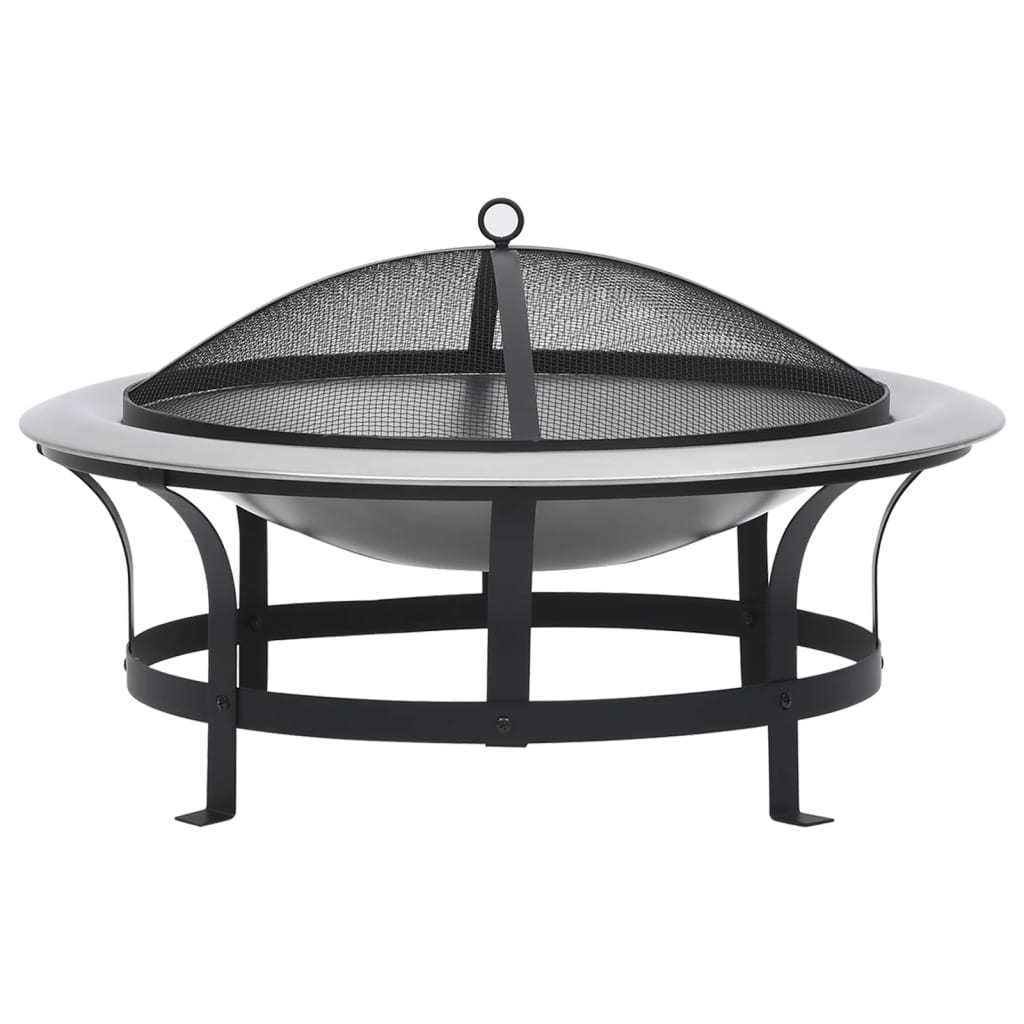 29.9" Outdoor Fire Pit with Grill Stainless Steel (29.9" x 20.1"), Black/Silver