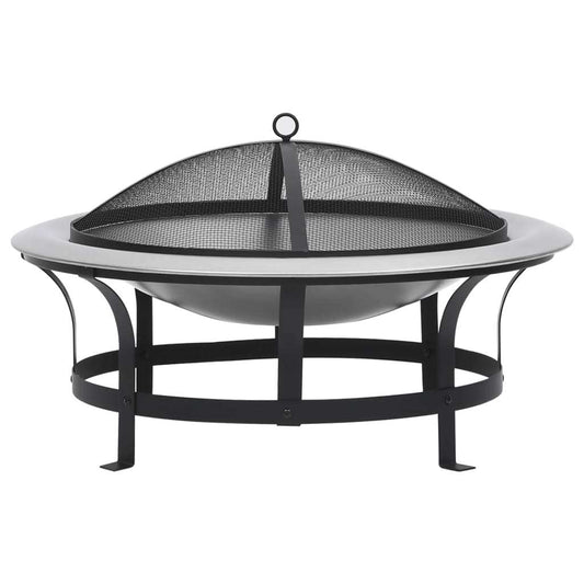 29.9" Outdoor Fire Pit with Grill Stainless Steel (29.9" x 20.1"), Black/Silver