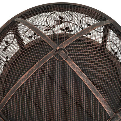 26.6" Rustic Fire Pit with Poker, 26.6" XXL Steel (26.6" x 26.6" x 18.9"), Black/Brown