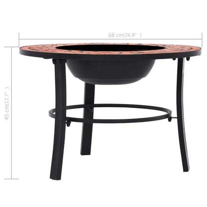 26.8" Mosaic, Terracotta Round Steel & Ceramic Fire Pit Table for Garden & Patio