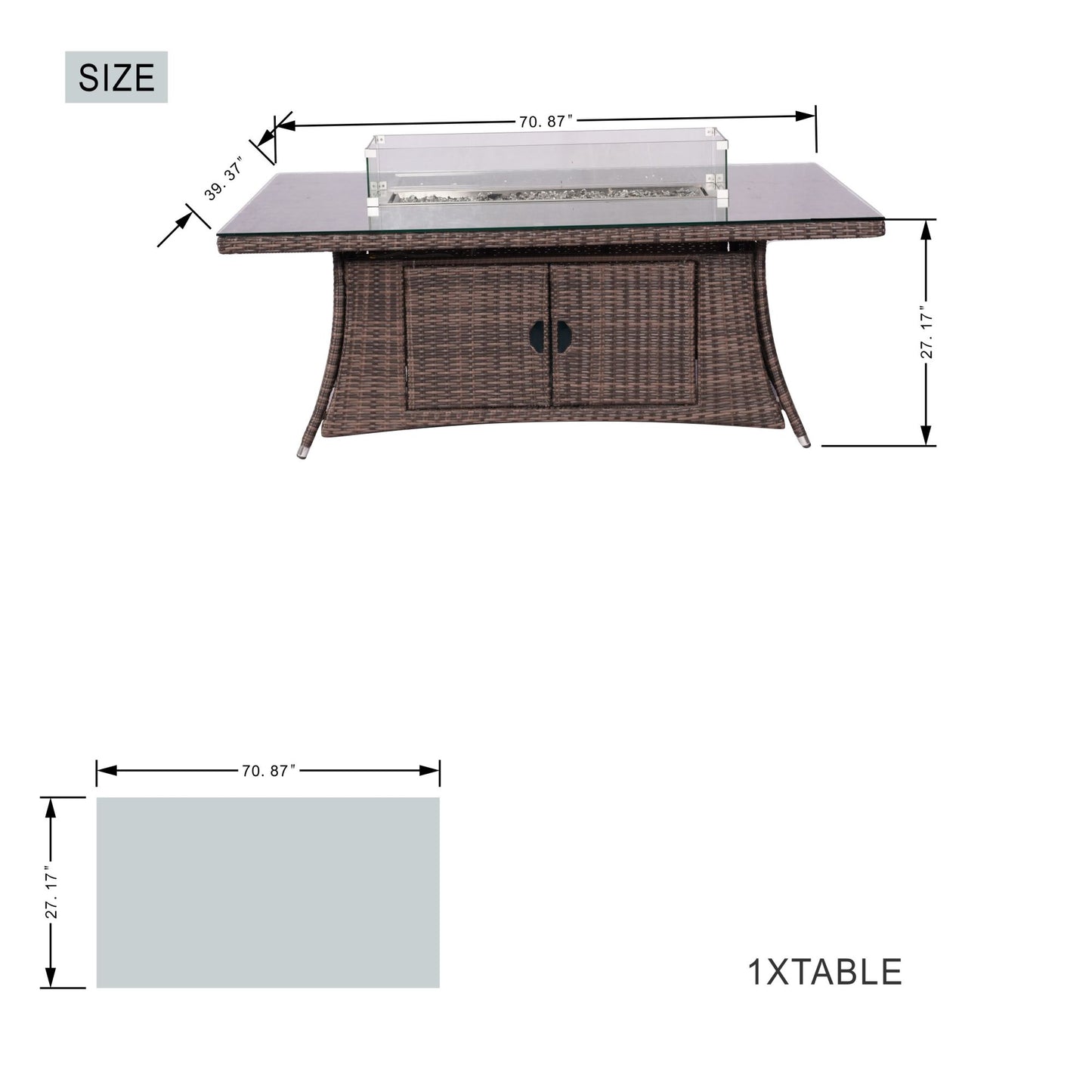 47" Wicker Outdoor Rattan 50,000BTU Propane Gas Fire Pit Table