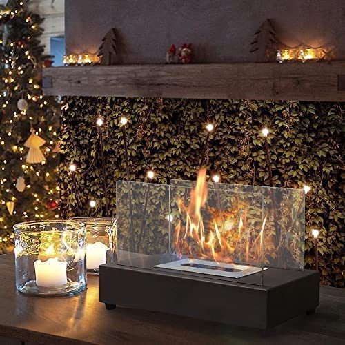 Tabletop Rectangle Fire Pit, Portable Bio Ethanol Fireplace, Smokeless (13.98" x 7.1" x 8"), Black