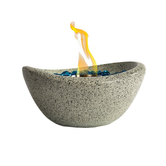 Tabletop Concrete Fire Pit, Indoor Outdoor Ethanol Fireplace (11.42" x 10.83" x 5.91"), Beige