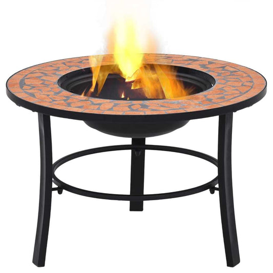 26.8" Mosaic, Terracotta Round Steel & Ceramic Fire Pit Table for Garden & Patio