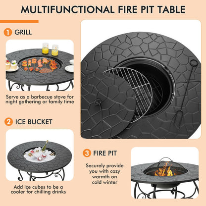 35.5" 4-in-1 Cooking Fire Pit Table with BBQ Grill & Cooler