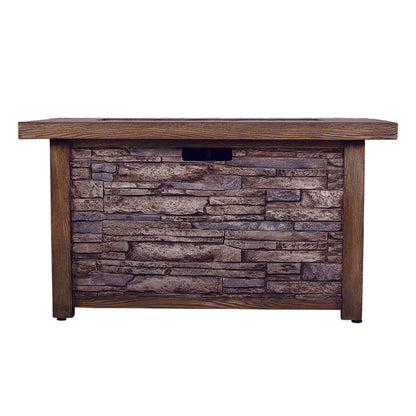 Rectangle Fire Pit Table, Faux Woodgrain Top & Stone Texture Base, 50,000 BTU (43.5" W x 27.36" H x 23.8" D)