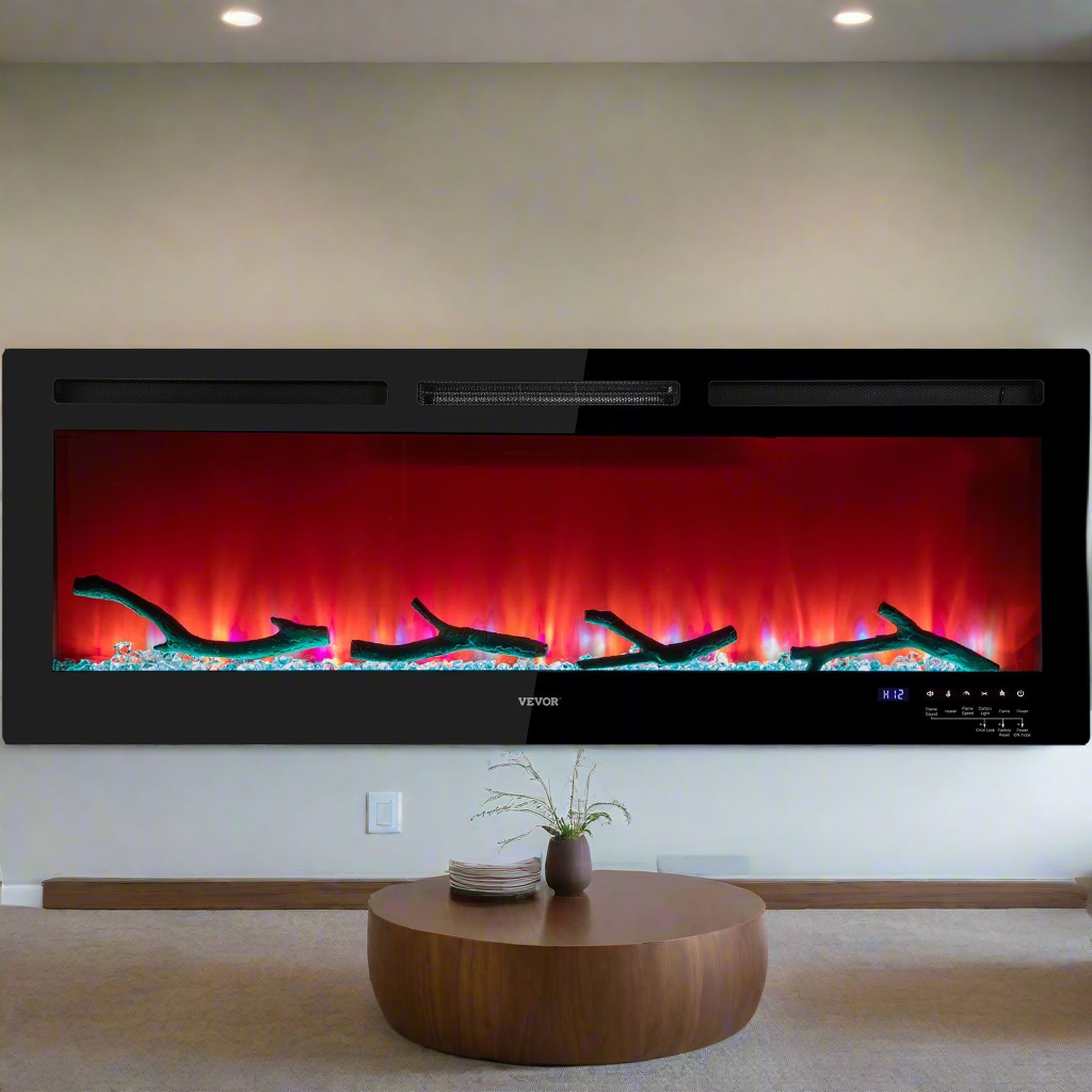 50'' Wall Mounted Recessed Electric Fireplace with Voice Control, Alexa Compatible, 1500W, Black