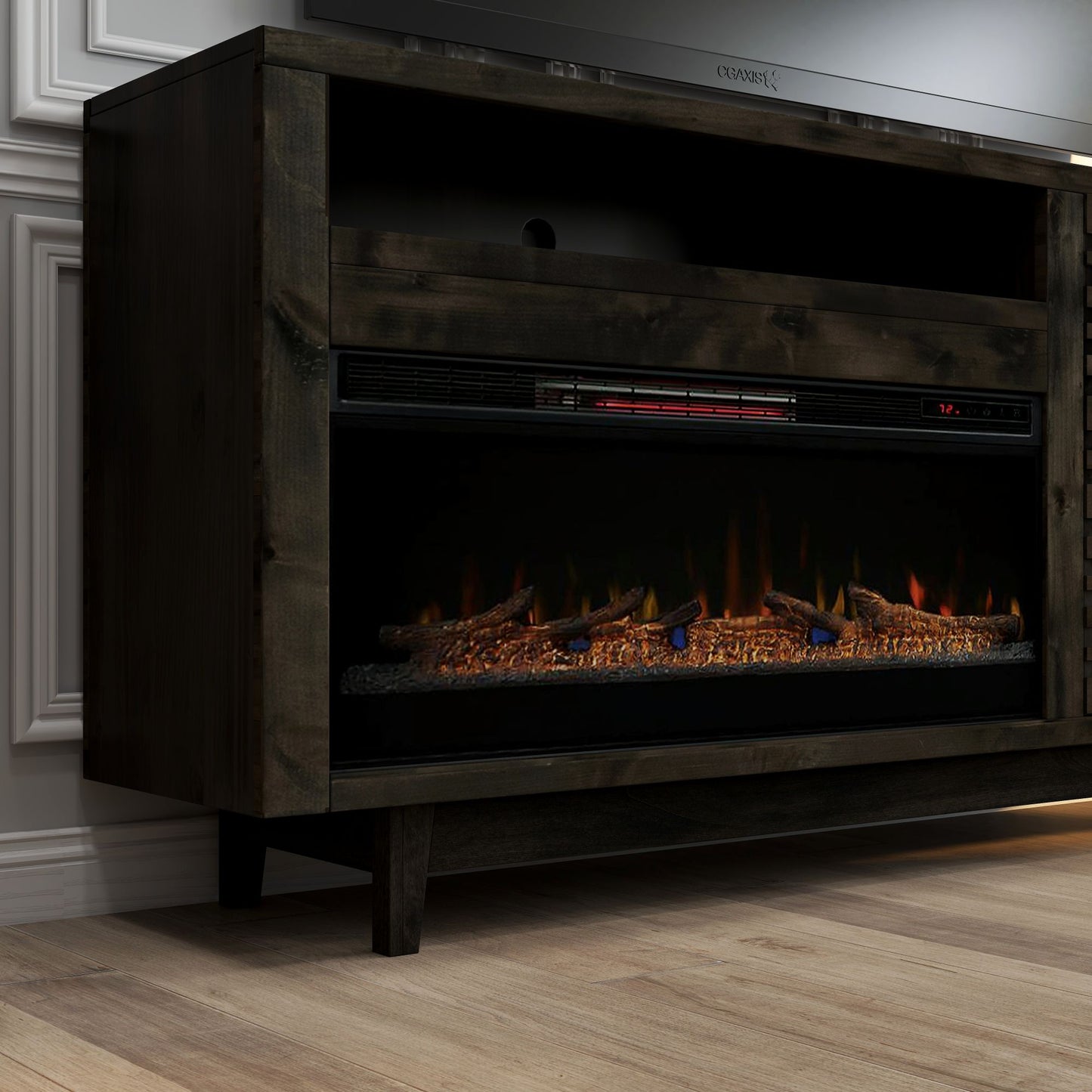 83" Electric Fireplace Center, Charcoal-Brown Finish, Fits TVs up to 95 Inches