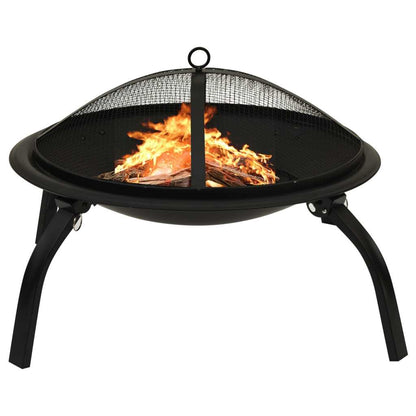 22" 2-in-1 Cooking Fire Pit with Foldable Legs & Grill, Black