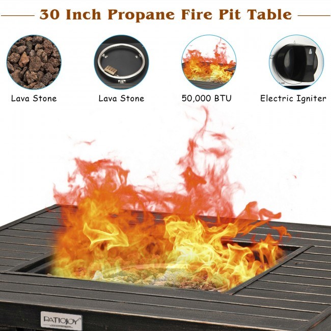 Square Propane Gas Fire Pit Table with Table Cover, 50000 BTU  (30" x 30" x 25")