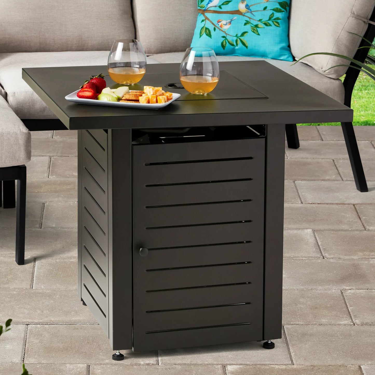 Black Square Propane Fire Pit Table, 50,000 BTU (28" W x 28" D x 25" H)