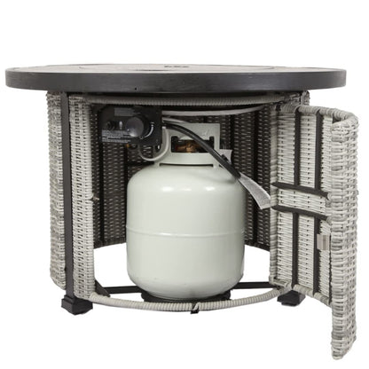 36" Grey Gas Propane Fire Pit Table, 50,000 BTU Round Outdoor Fire Table with Lid & Lava Rocks