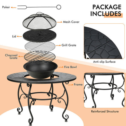 35.5" 4-in-1 Cooking Fire Pit Table with BBQ Grill & Cooler