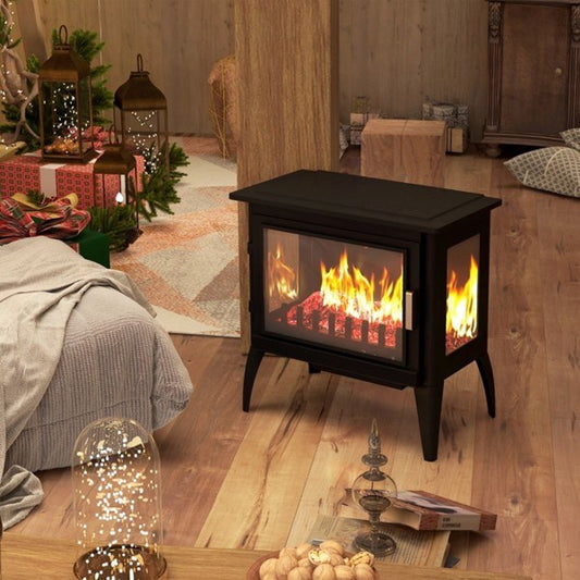 24" Electric Fireplace Stove, Freestanding Fireplace Heater with Realistic Flame, Adjustable Temperature, Black