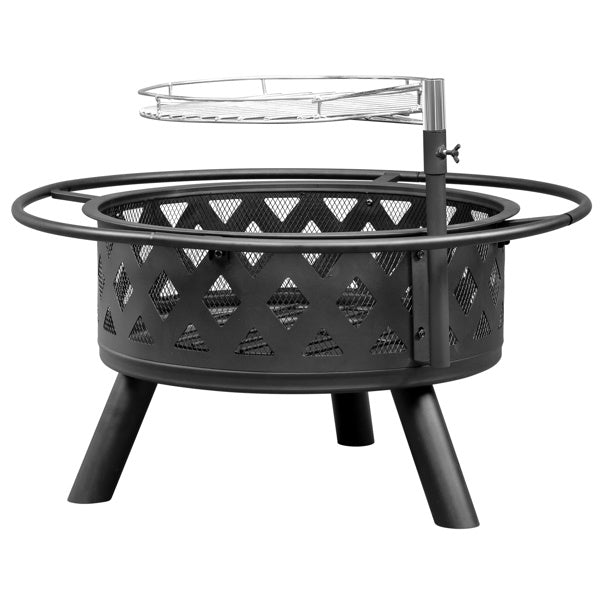 30" Outdoor Metal Cooking Fire Pit with 360° Swivel Grill, Black